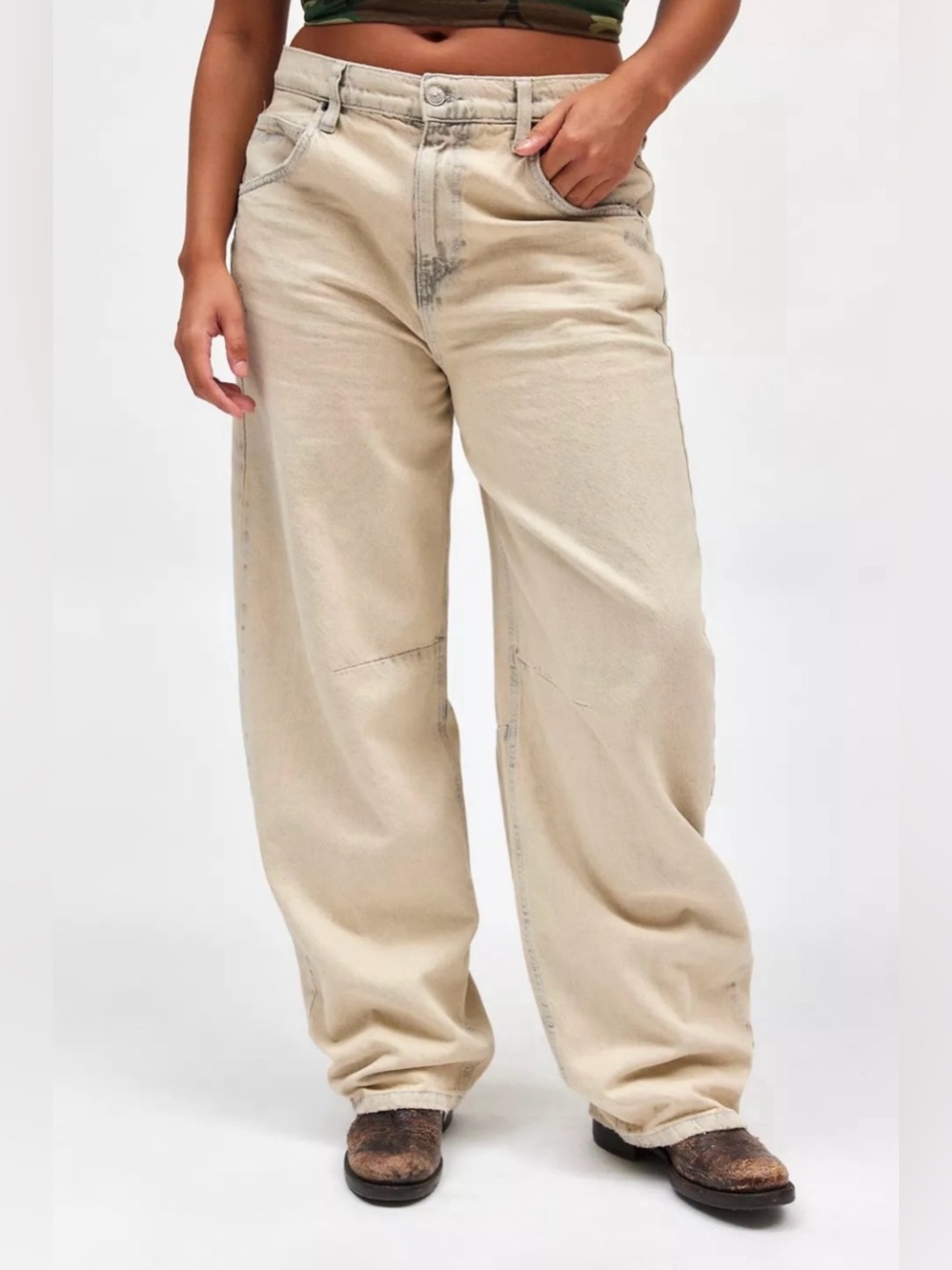 UO BDG Logan Buckle Baggy Barrel Jean - Grey Cotton Oversized Denim